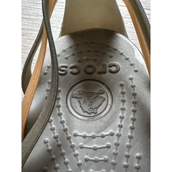 Crocs Huarache Sandals Jelly Low Wedge Strappy Espresso Brown Gold Women 10 - Picture 6 of 10